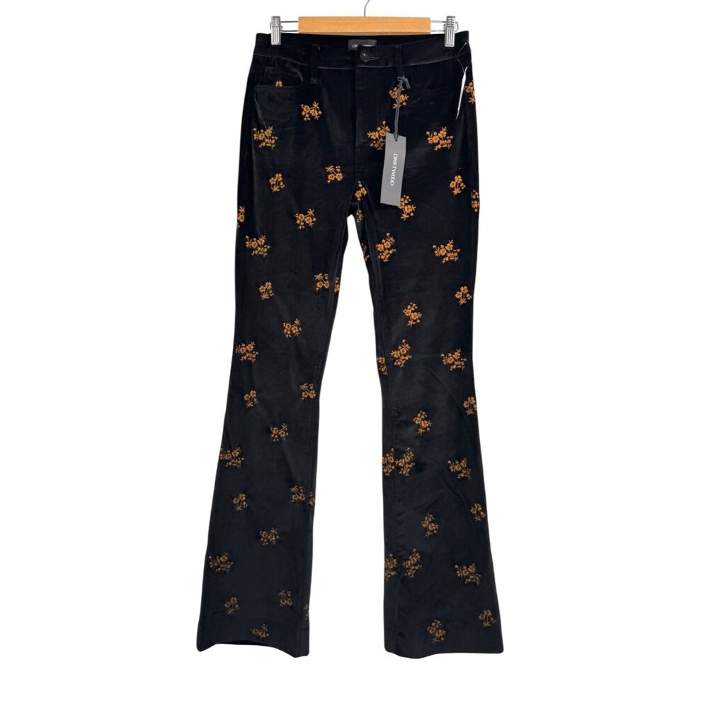 Driftwood Wyatt Velvet flare trousers floral embroidered copper clover sz 26
